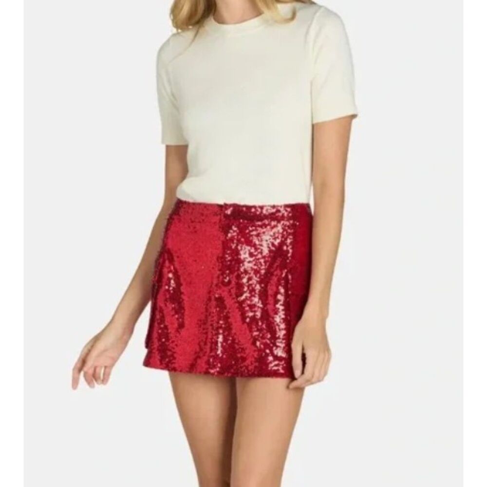 NEW Sparkly Sequined Red Sz XS Lined Mini Cargo Party Skirt MADDEN NYC